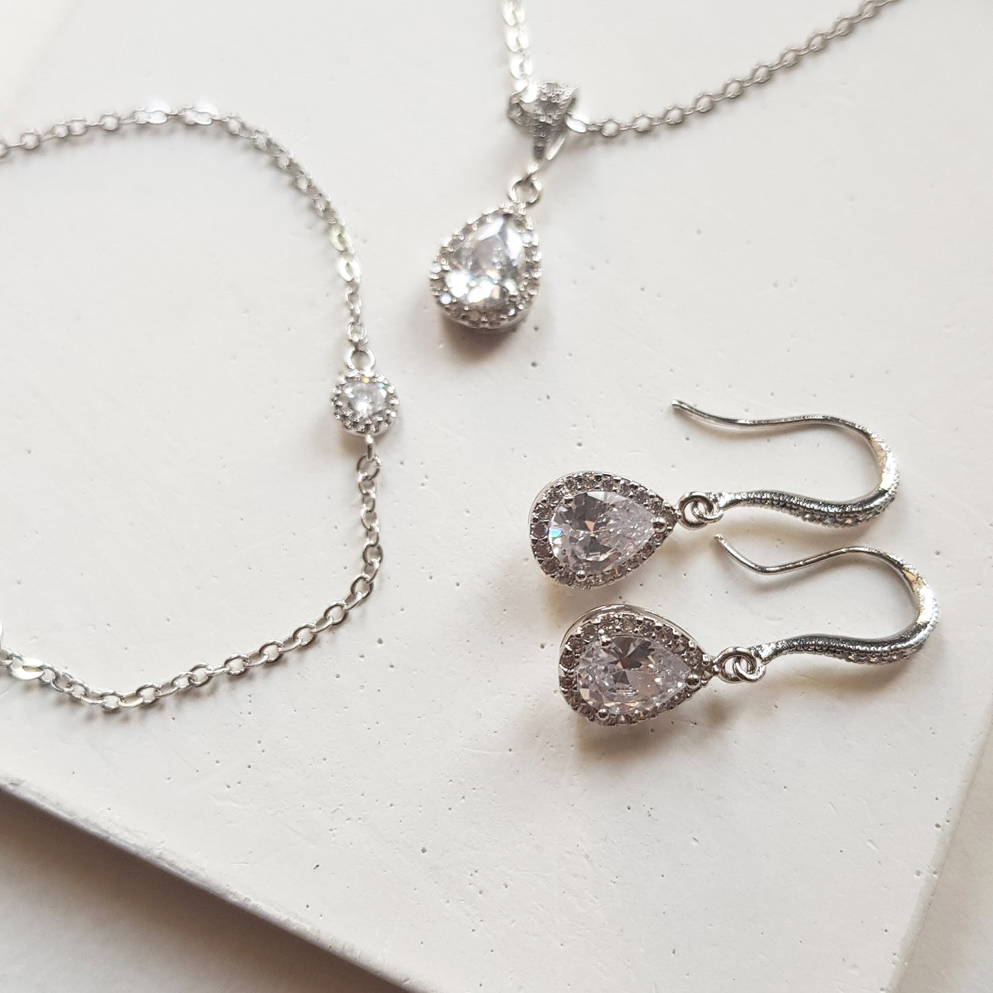 Dainty silver crystal teardrop necklace