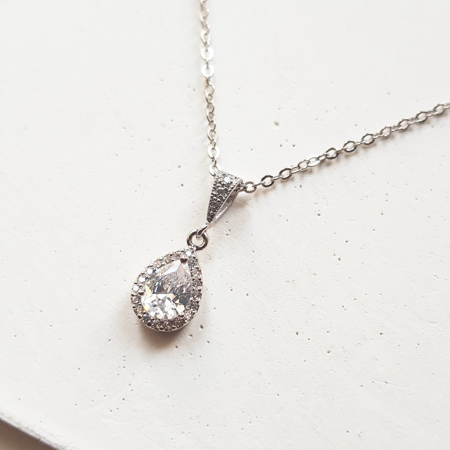 Dainty silver crystal teardrop necklace