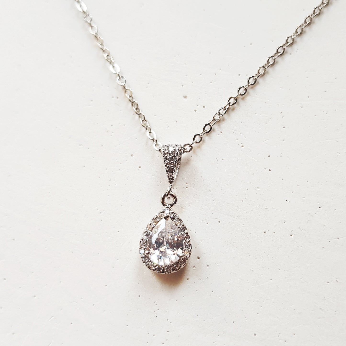 Dainty silver crystal teardrop necklace