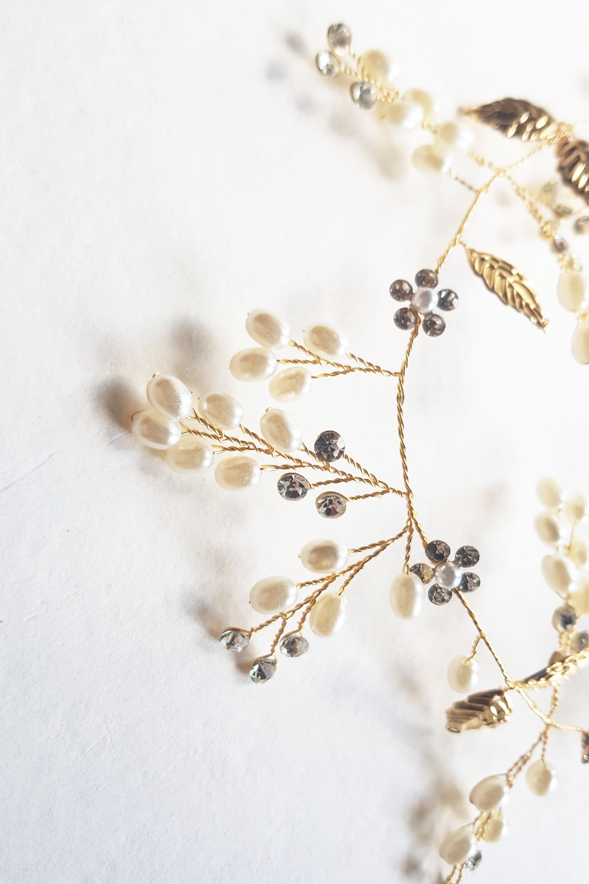 Bridal Hair Vine  with Gold Leaf and Pearl