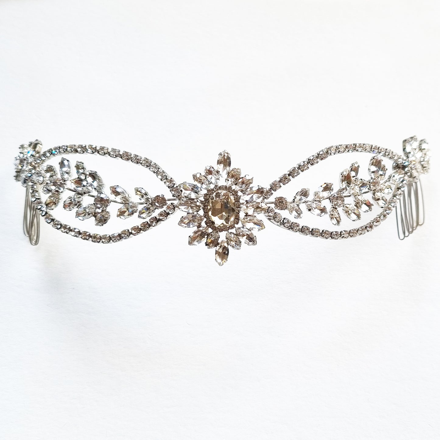 Crystal bridal comb silver, statement reverse or back headband