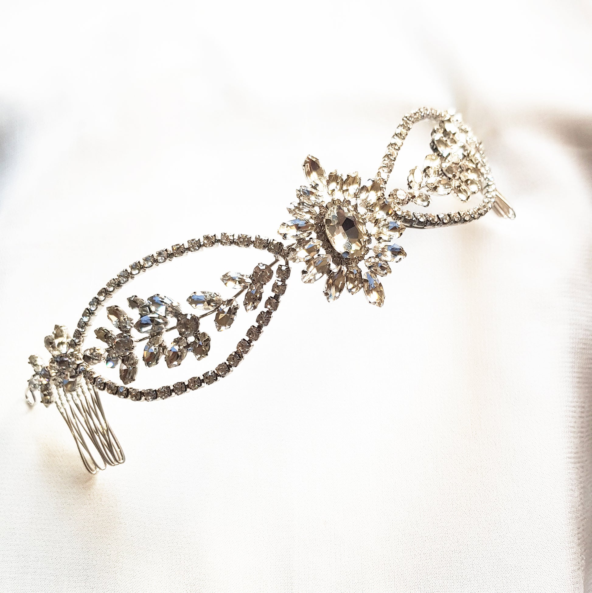 Crystal bridal comb silver, statement reverse or back headband