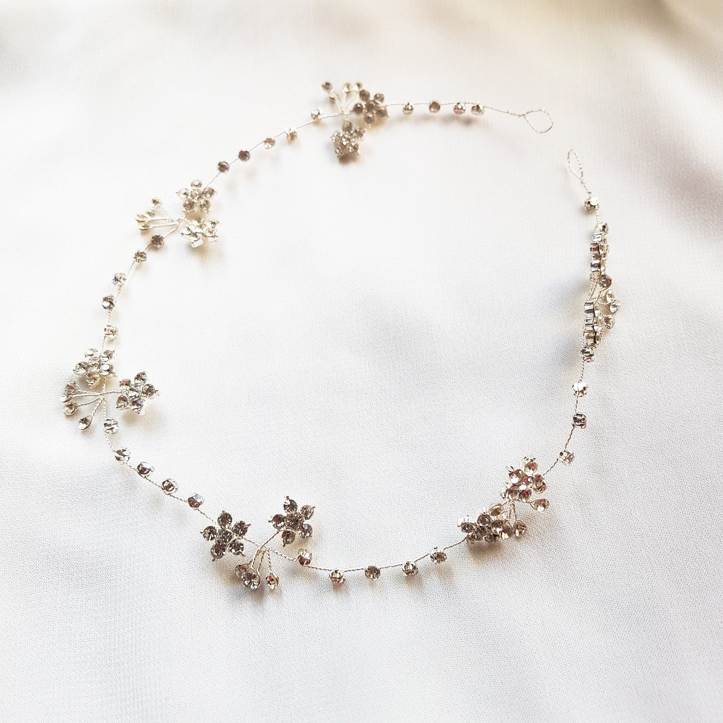 Dainty crystal bridal hair vine available in silver, gold