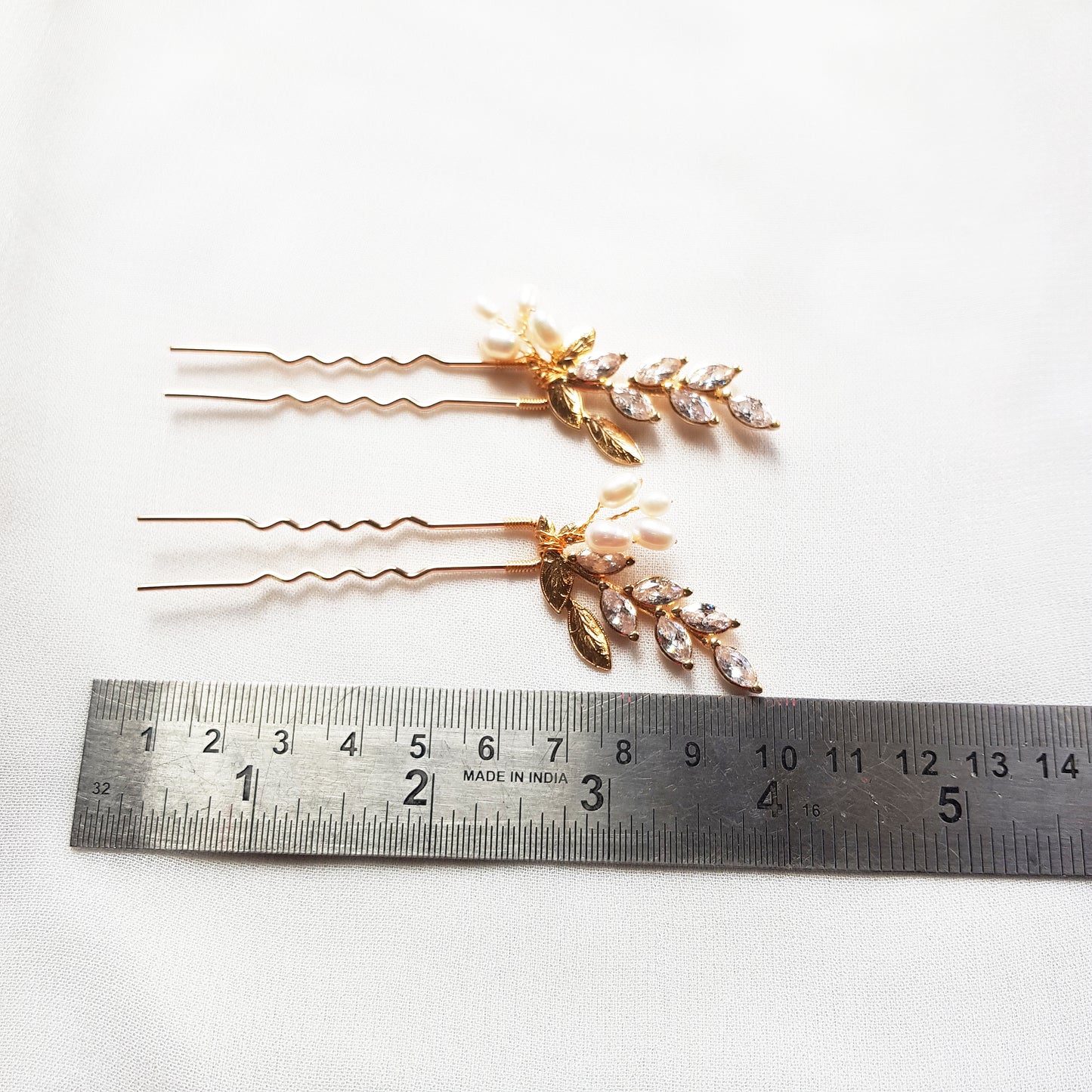 Gold leaf crystal bridal hairpins Set of 4