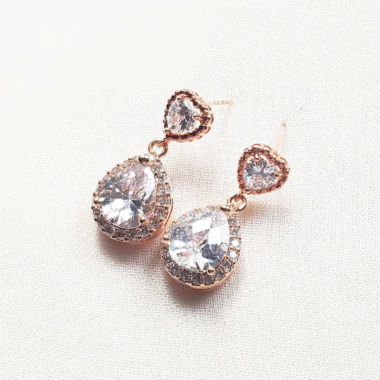 heart drop earrings silver, gold and rose gold, 