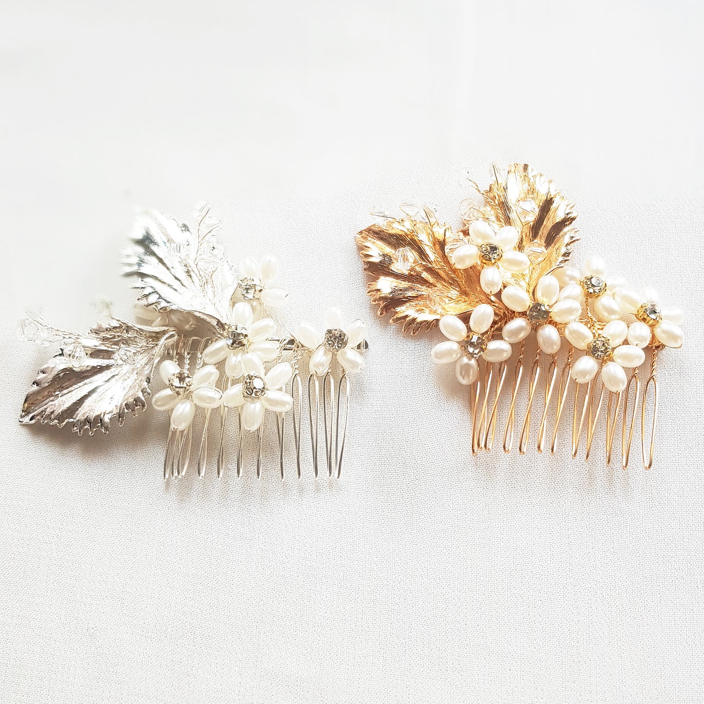 Leaf and pearl bridal hair comb, floral pearl hair accessories