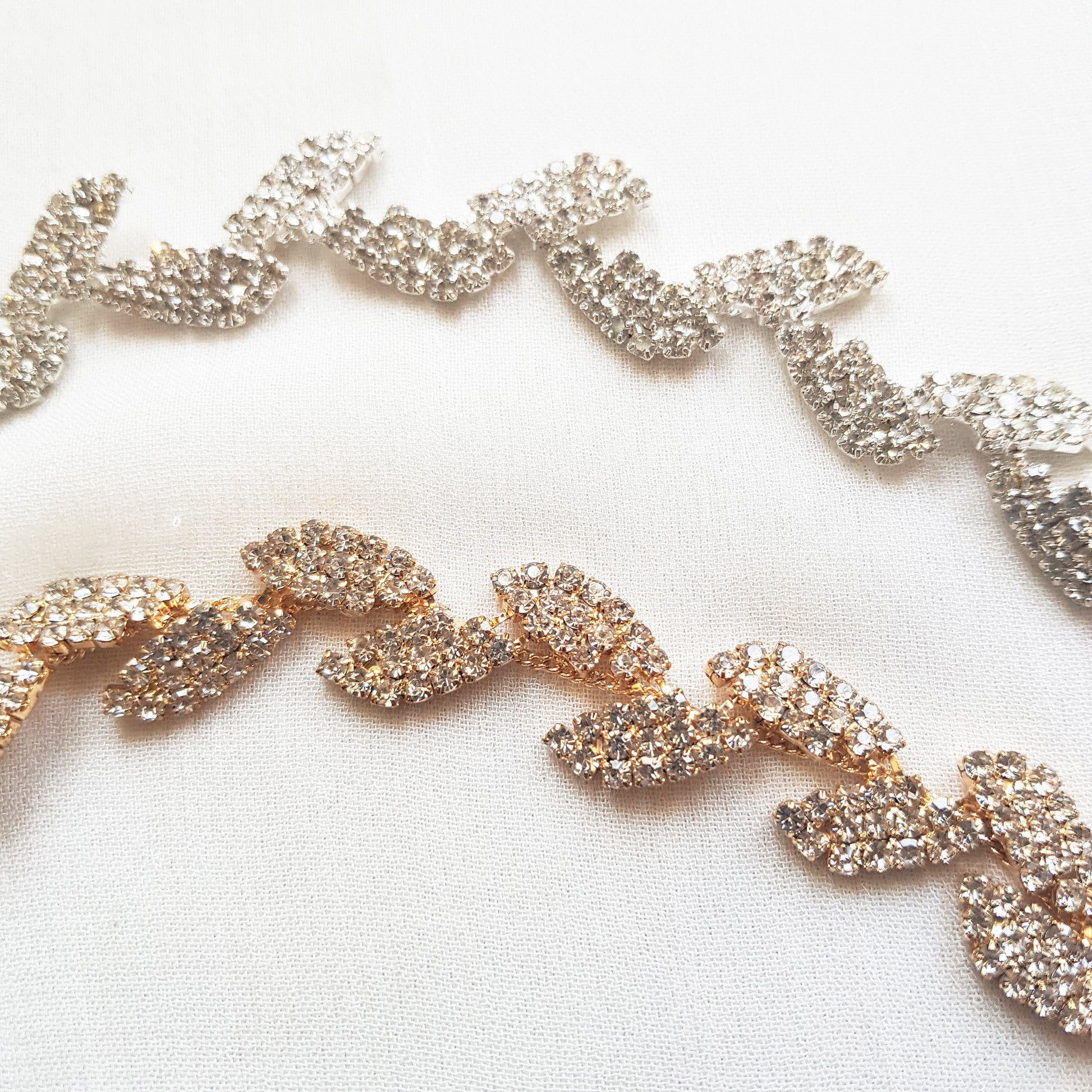 Crystal leaf bridal headband in gold, silver 