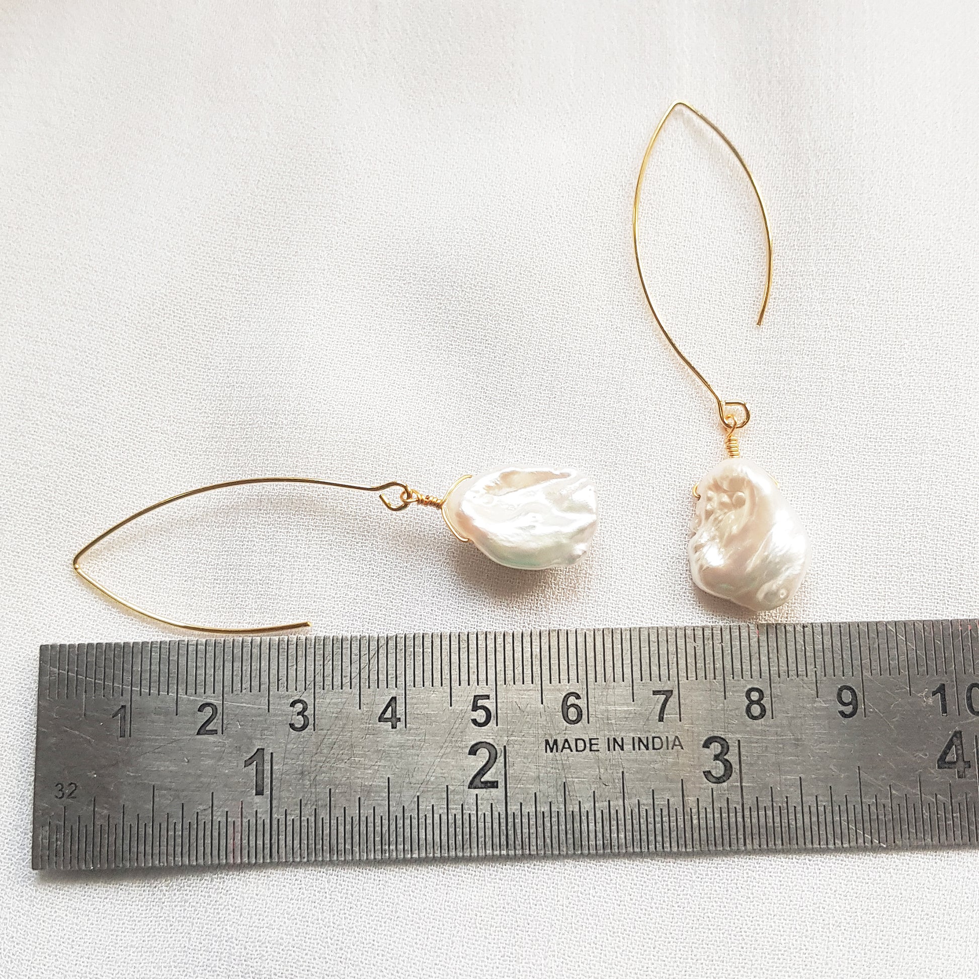 Irregular baroque pearl petal earrings, long keshi pearl earrings