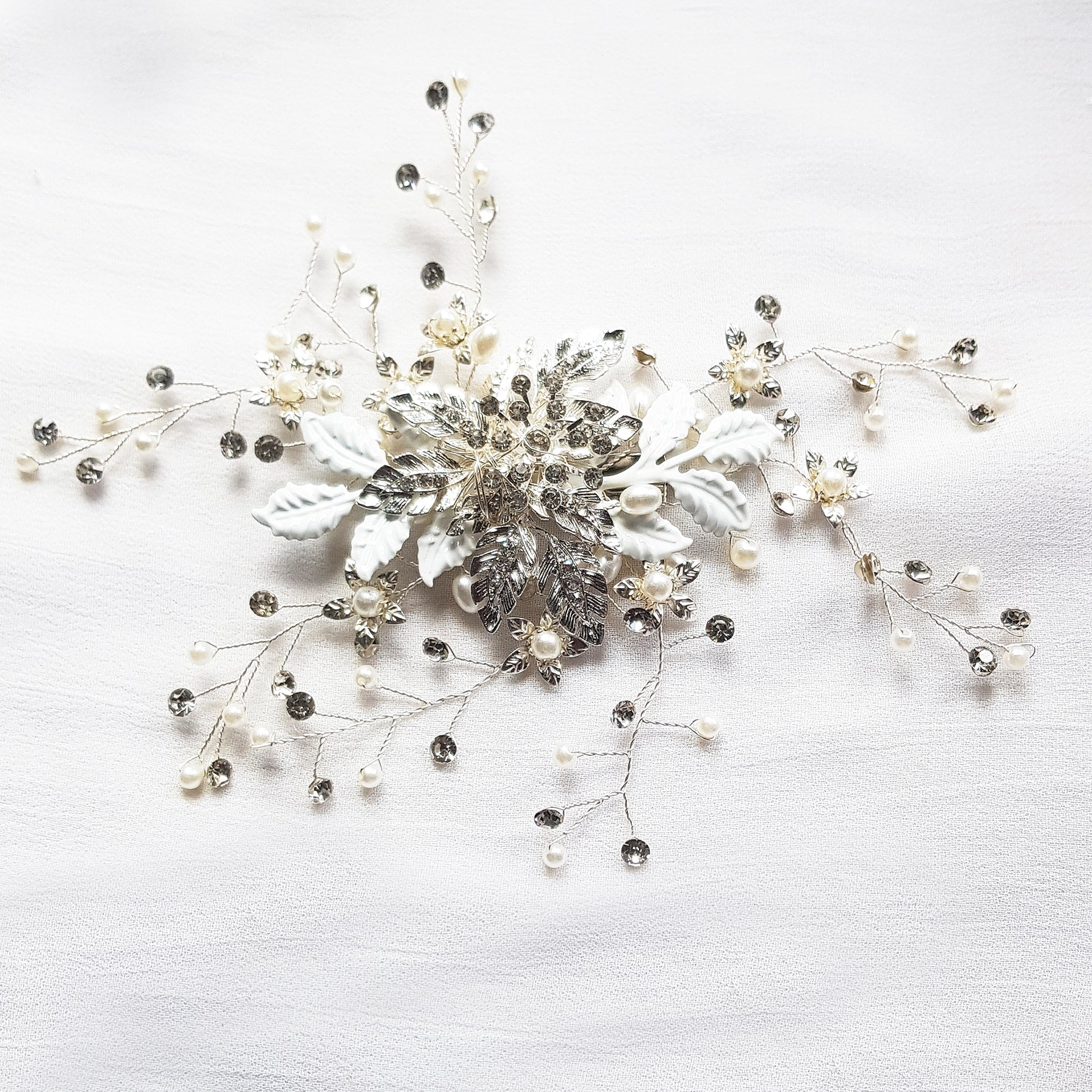 Crystal and pearl bridal hair clip, silver bridal headpiece