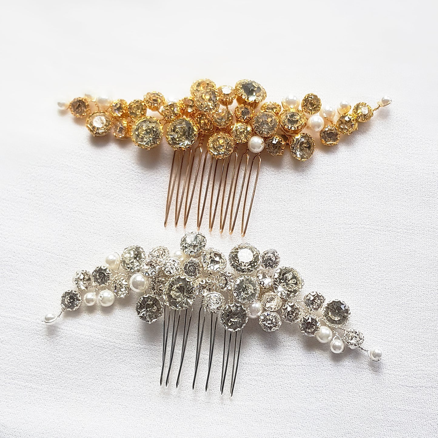 Bridal hair comb crystal in silver and gold