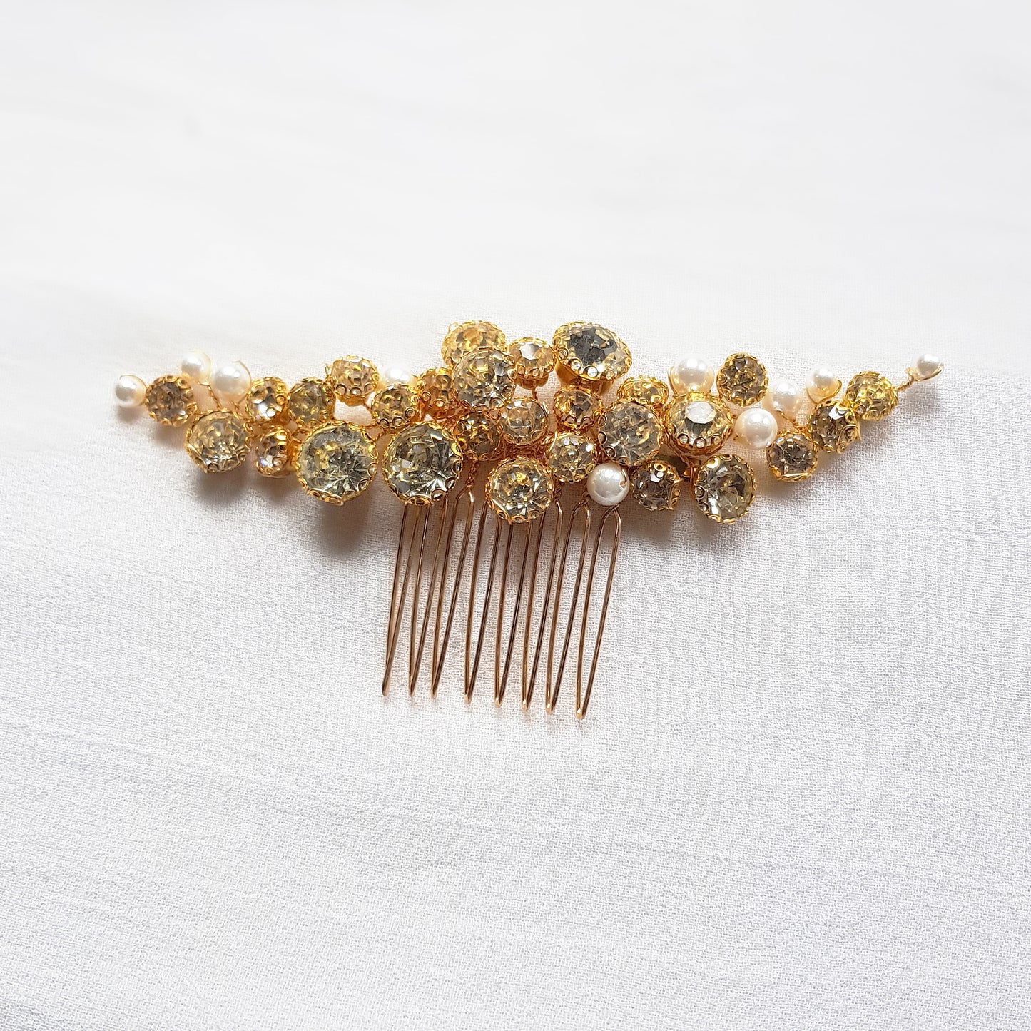 Bridal hair comb crystal in silver and gold