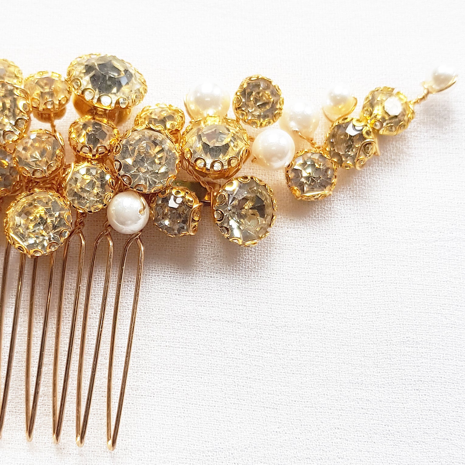 Bridal hair comb crystal in silver and gold