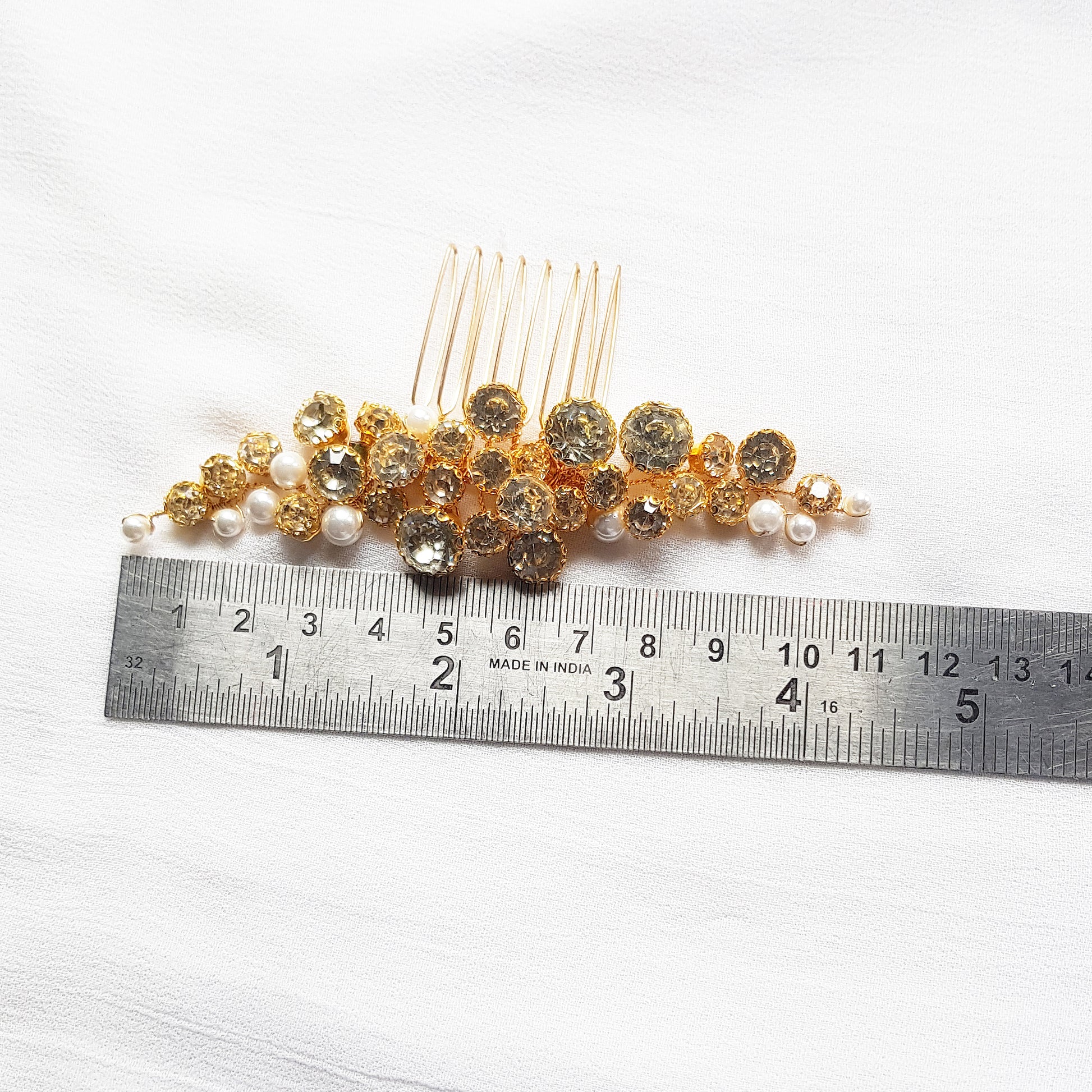 Bridal hair comb crystal in silver and gold