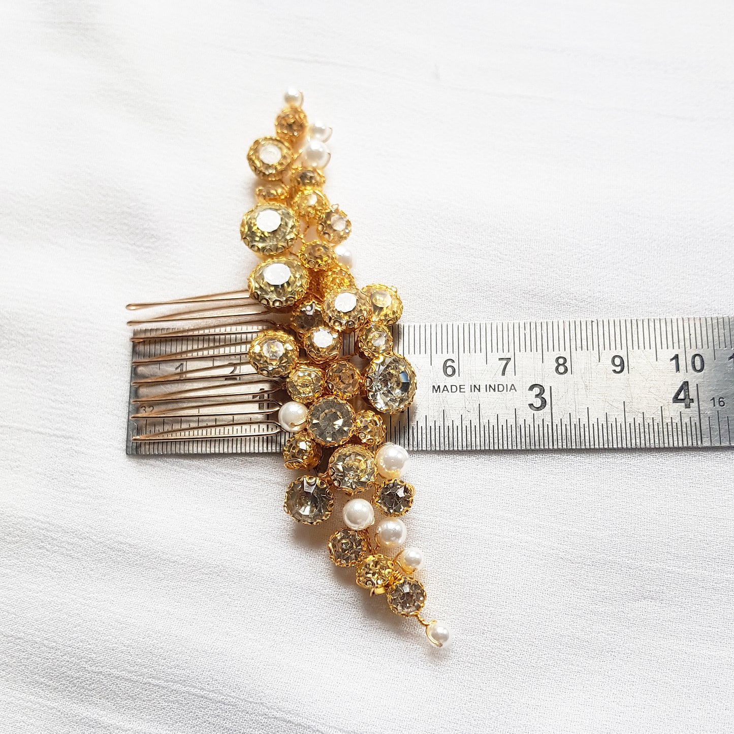 Bridal hair comb crystal in silver and gold