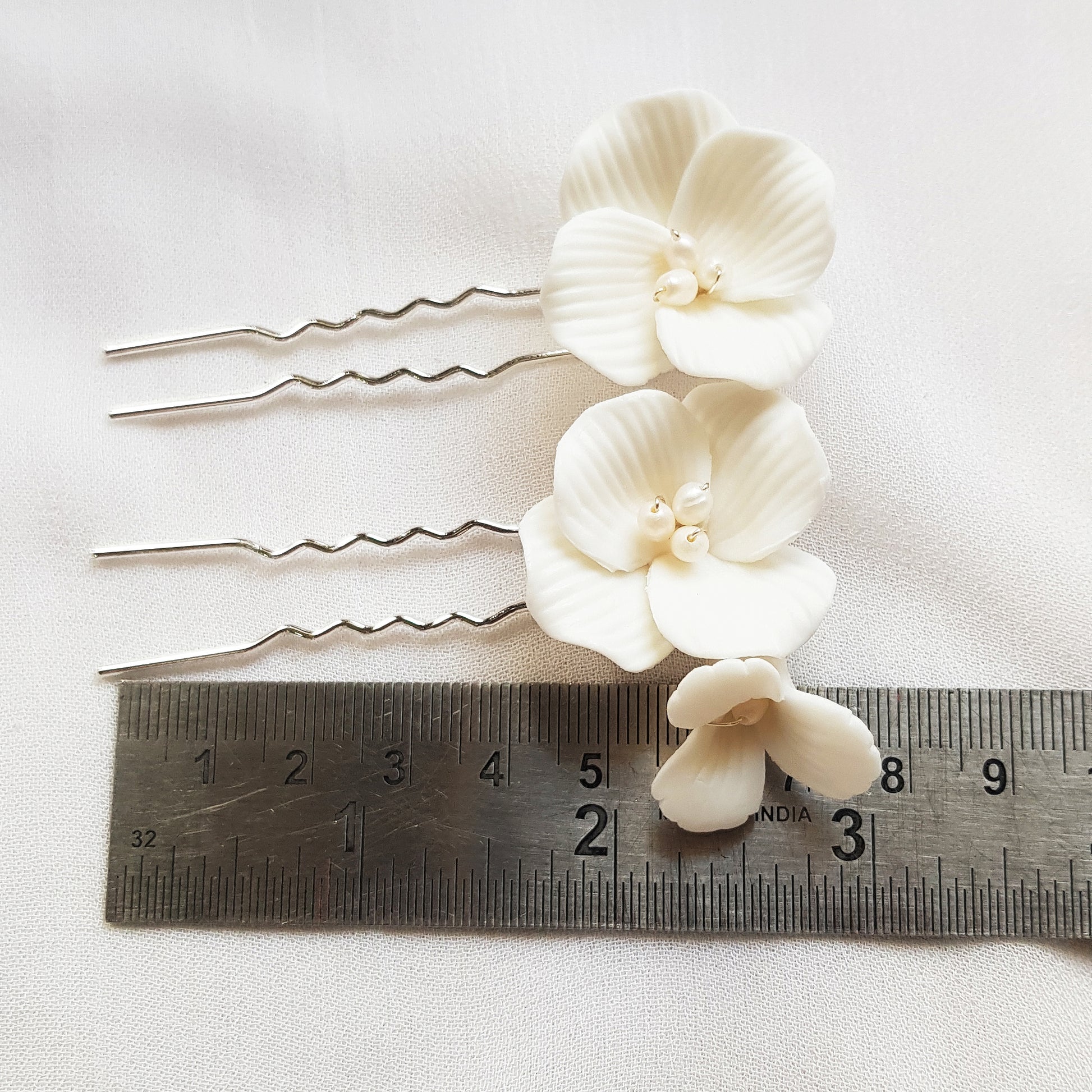 white flower hair pins set of 2, ceramic floral bridal hair accessories