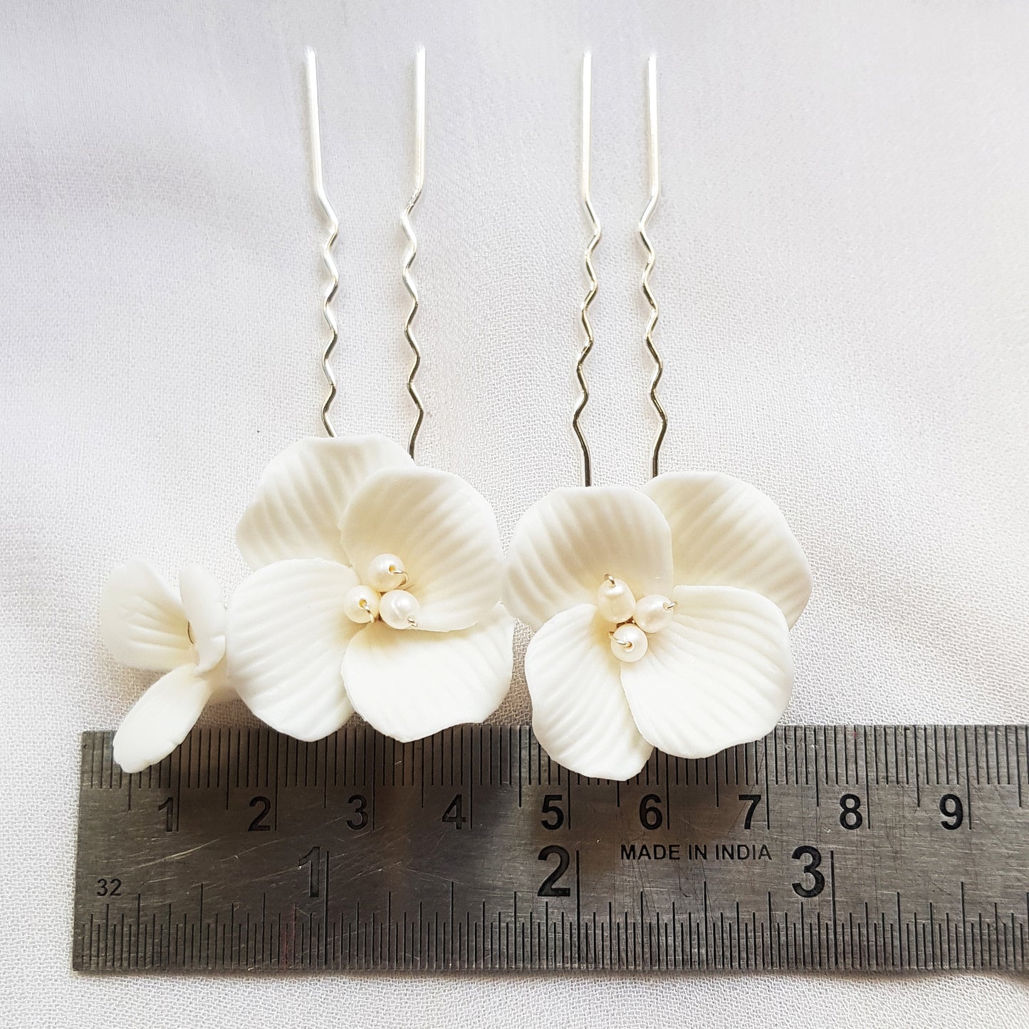 white flower hair pins set of 2, ceramic floral bridal hair accessories