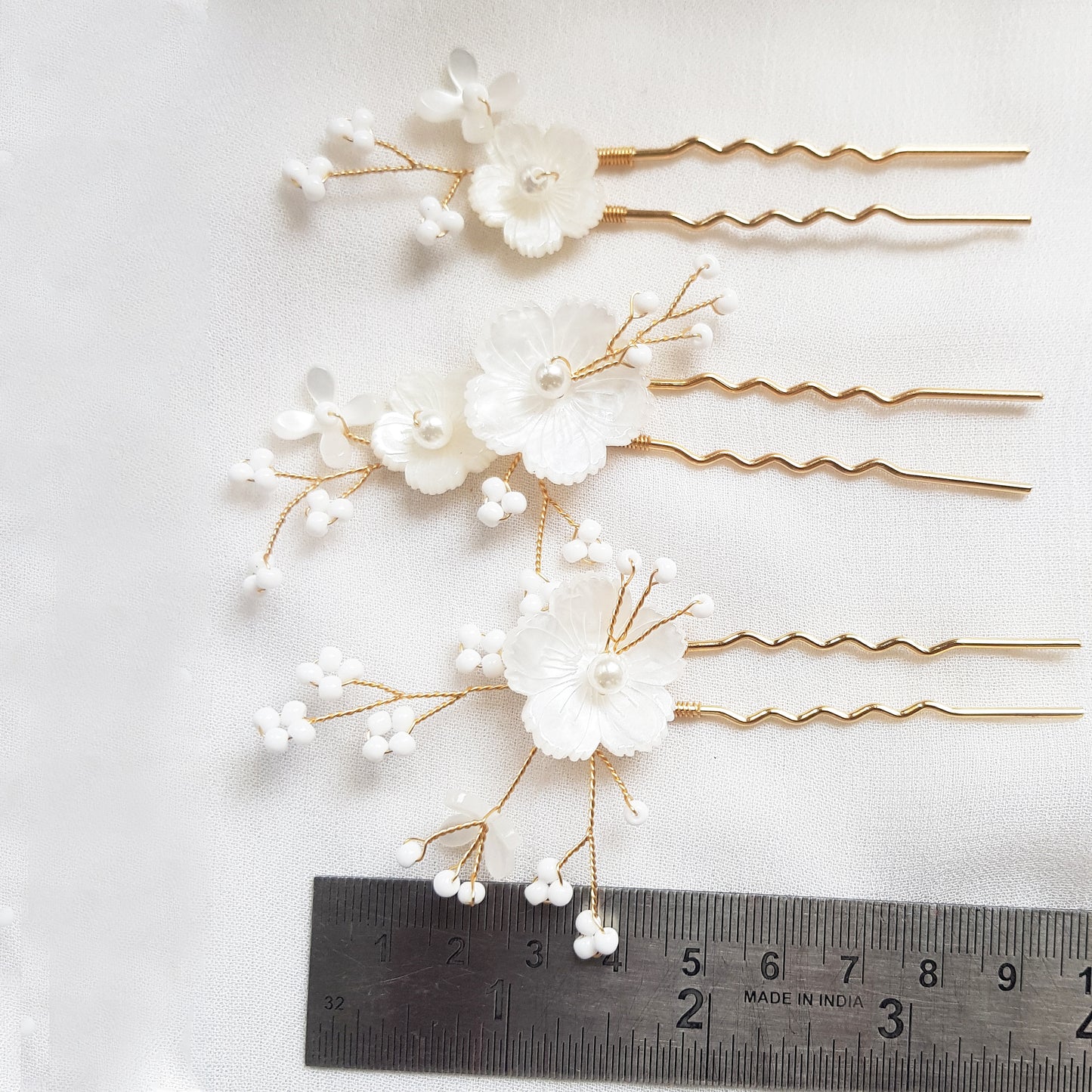 Floral hair pins, flower hair accessories for wedding set of 3