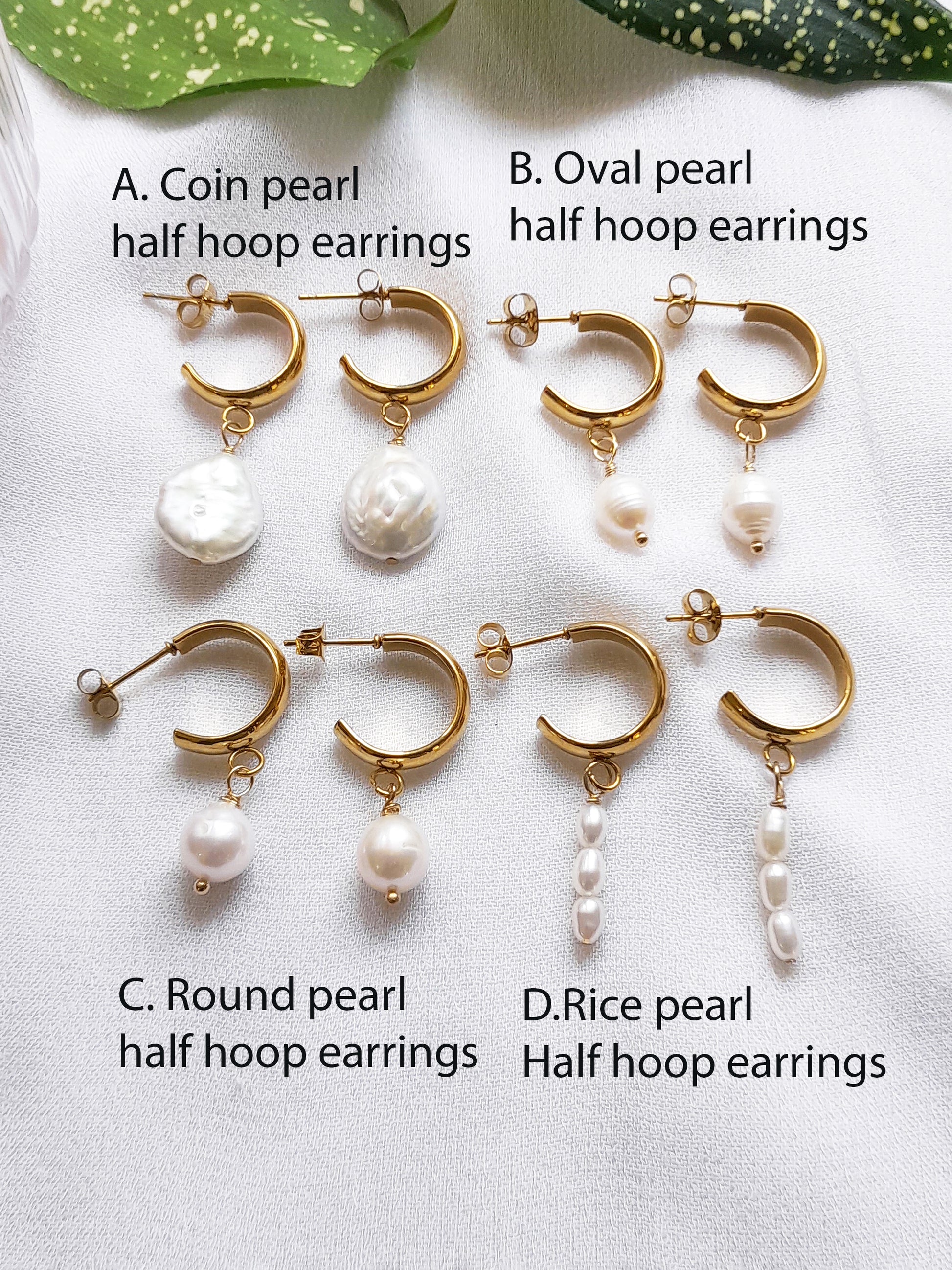 Elegant Half Hoop Earrings with Real Freshwater Pearl charm