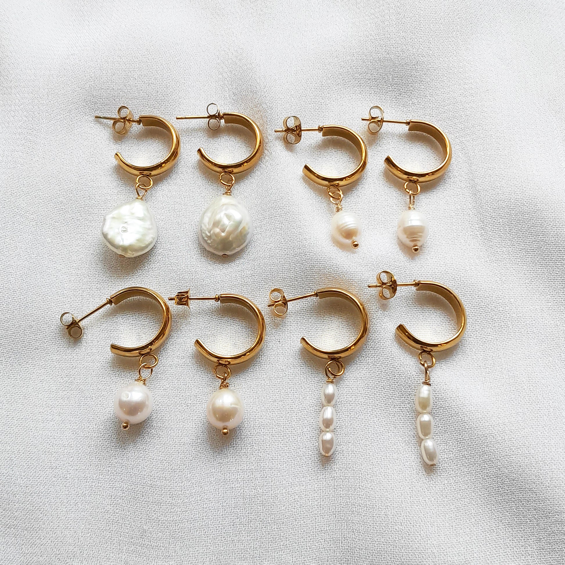 Elegant Half Hoop Earrings with Real Freshwater Pearl charm