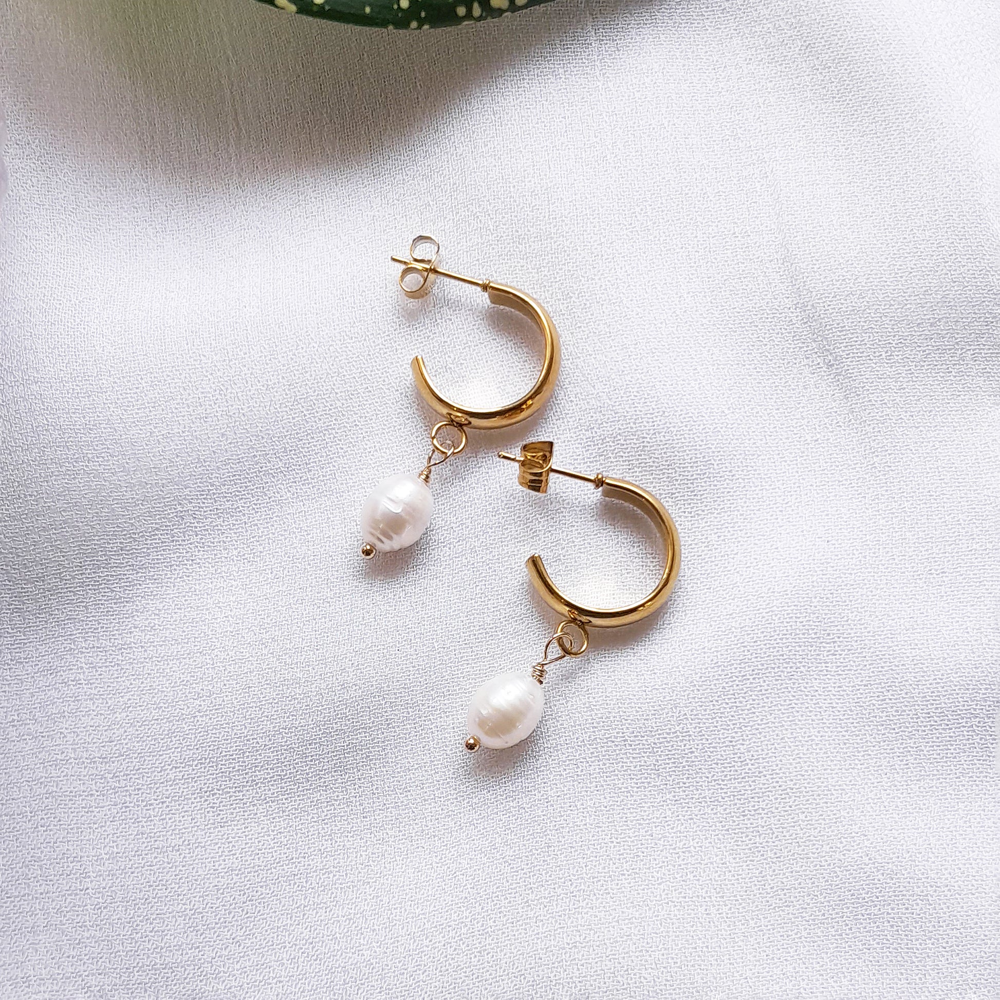 Elegant Half Hoop Earrings with Real Freshwater Pearl charm