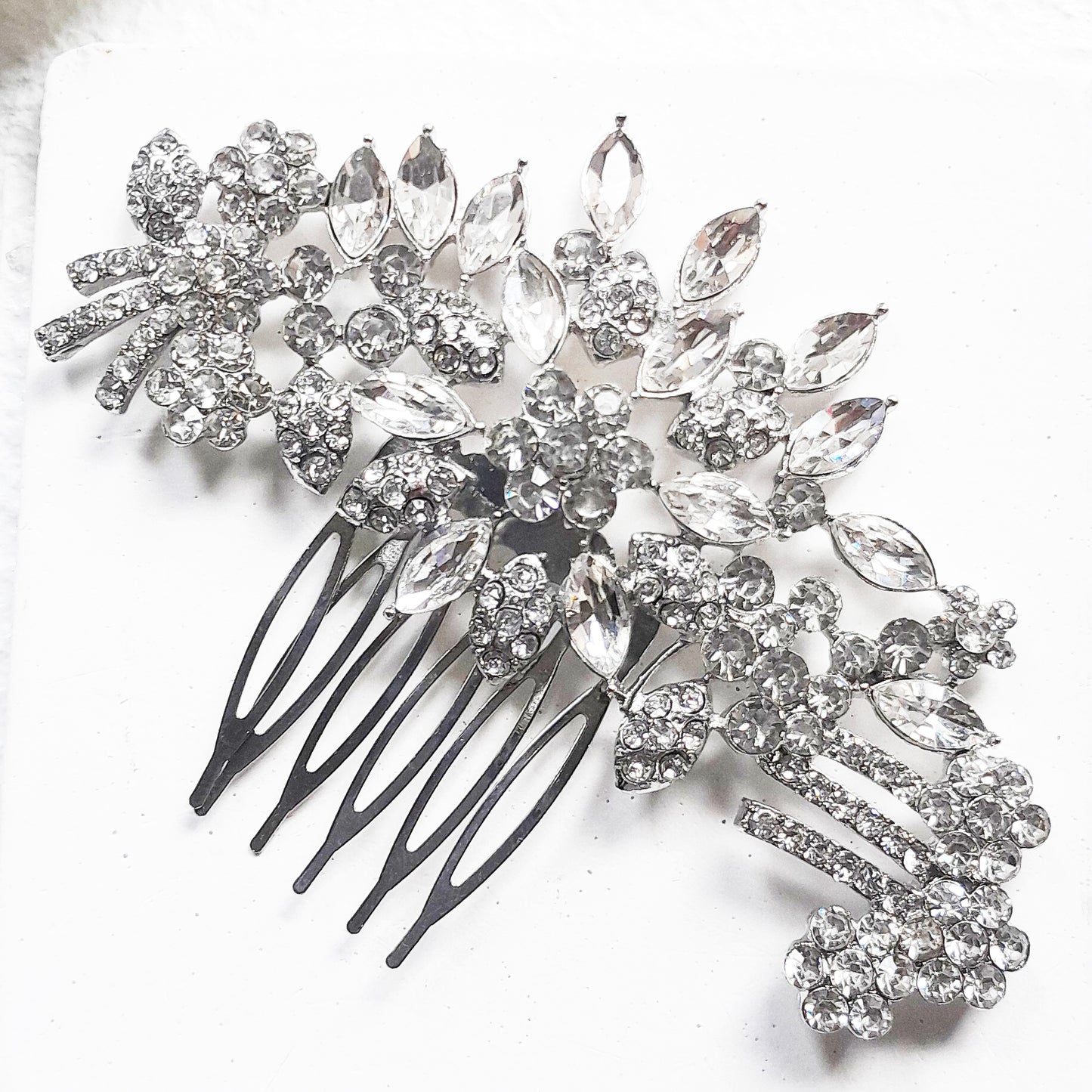 Silver crystal bridal hair comb side 