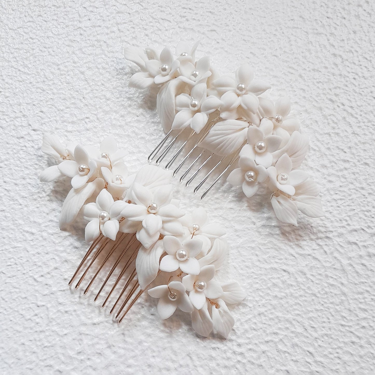 Floral Hair Comb, gold and silver : white floral bridal hair accessories 