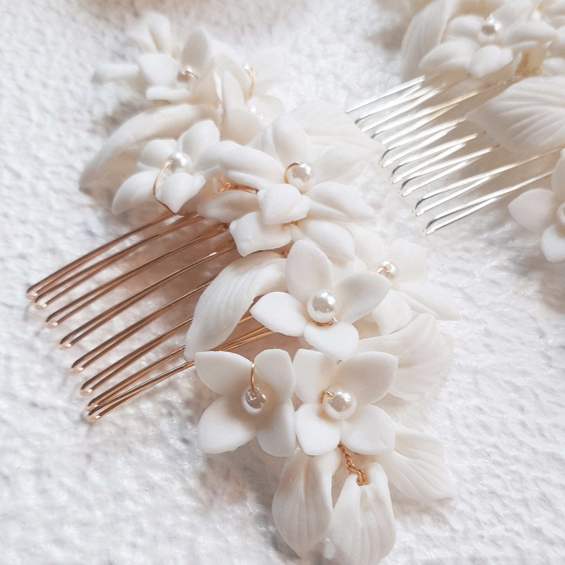 Floral Hair Comb, gold and silver : white floral bridal hair accessories 