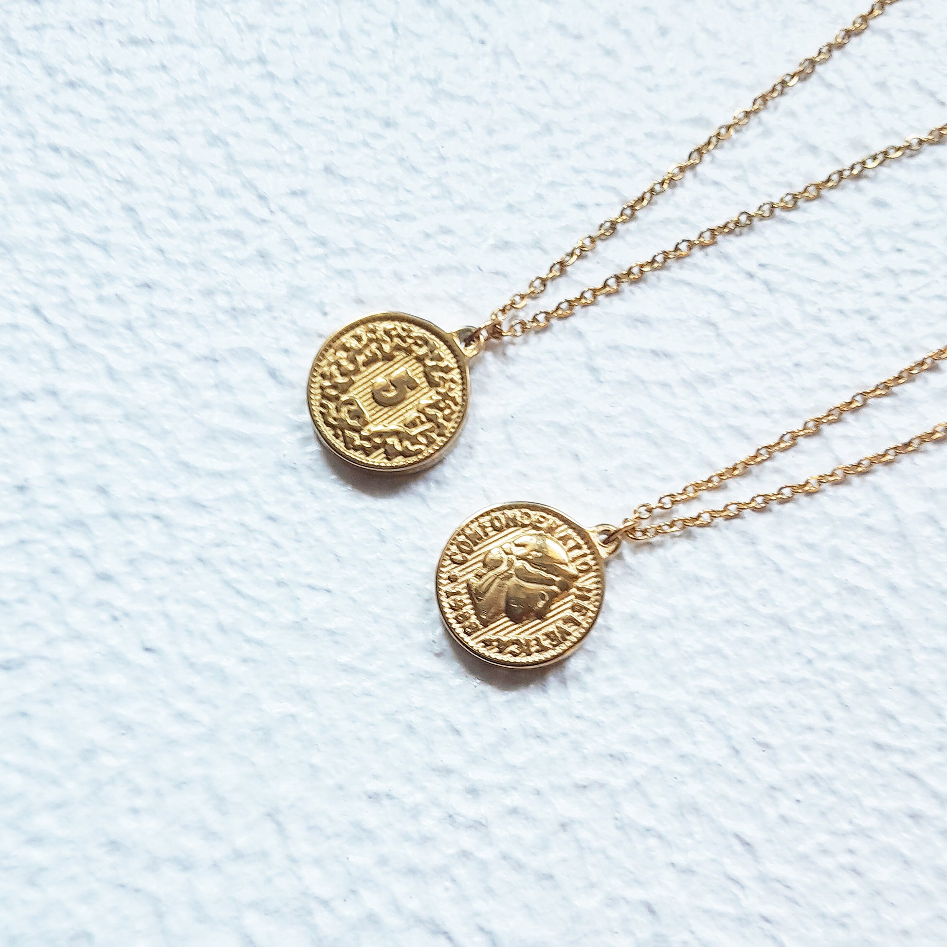 Dainty coin necklace gold