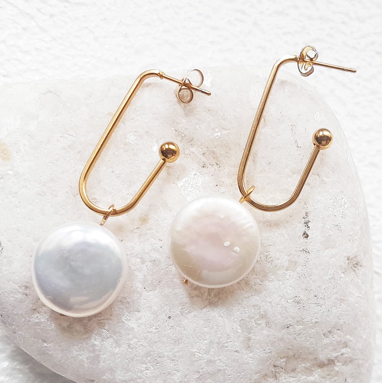 Long freshwater coin pearl drop earrings