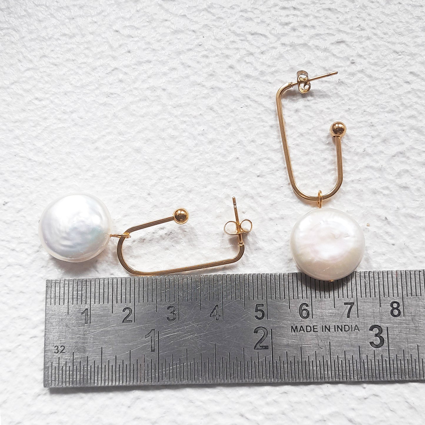 Long freshwater coin pearl drop earrings