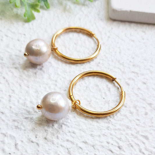 Large baroque pearl hoop earrings - Versatile and Perfect for Any Occasion