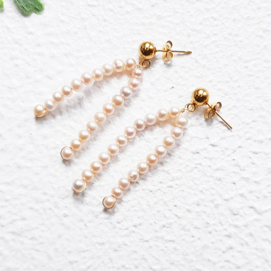 Freshwater pearl tassel earrings, pink pearl earrings, bridesmaid gift
