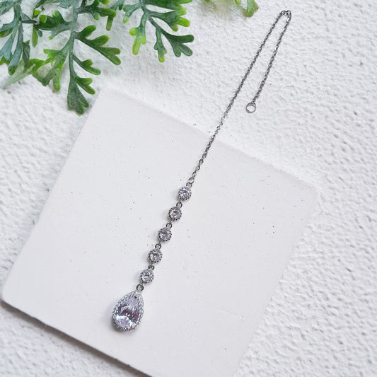 Silver Maang Tikka, Dainty Cubic Zirconia Bridal Headpiece, Boho Wedding Hair Jewelry