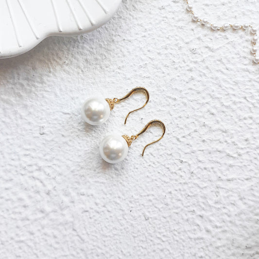 Pearl Drop Bridal Earrings CZ Hook