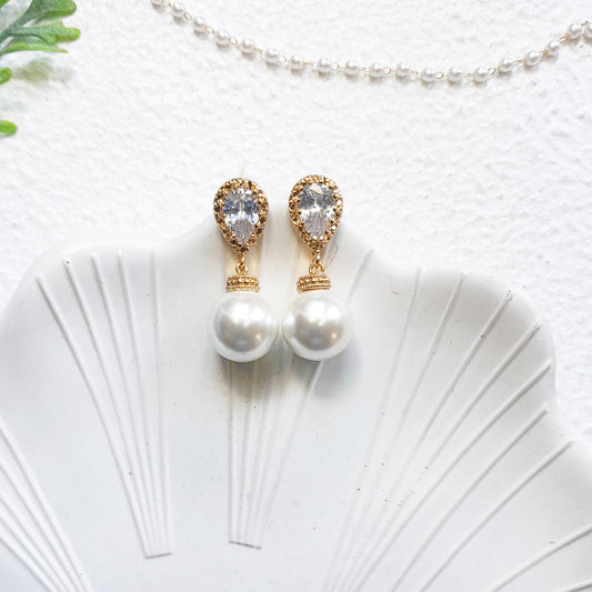 Pearl and Cubic Zirconia Drop Bridal earrings