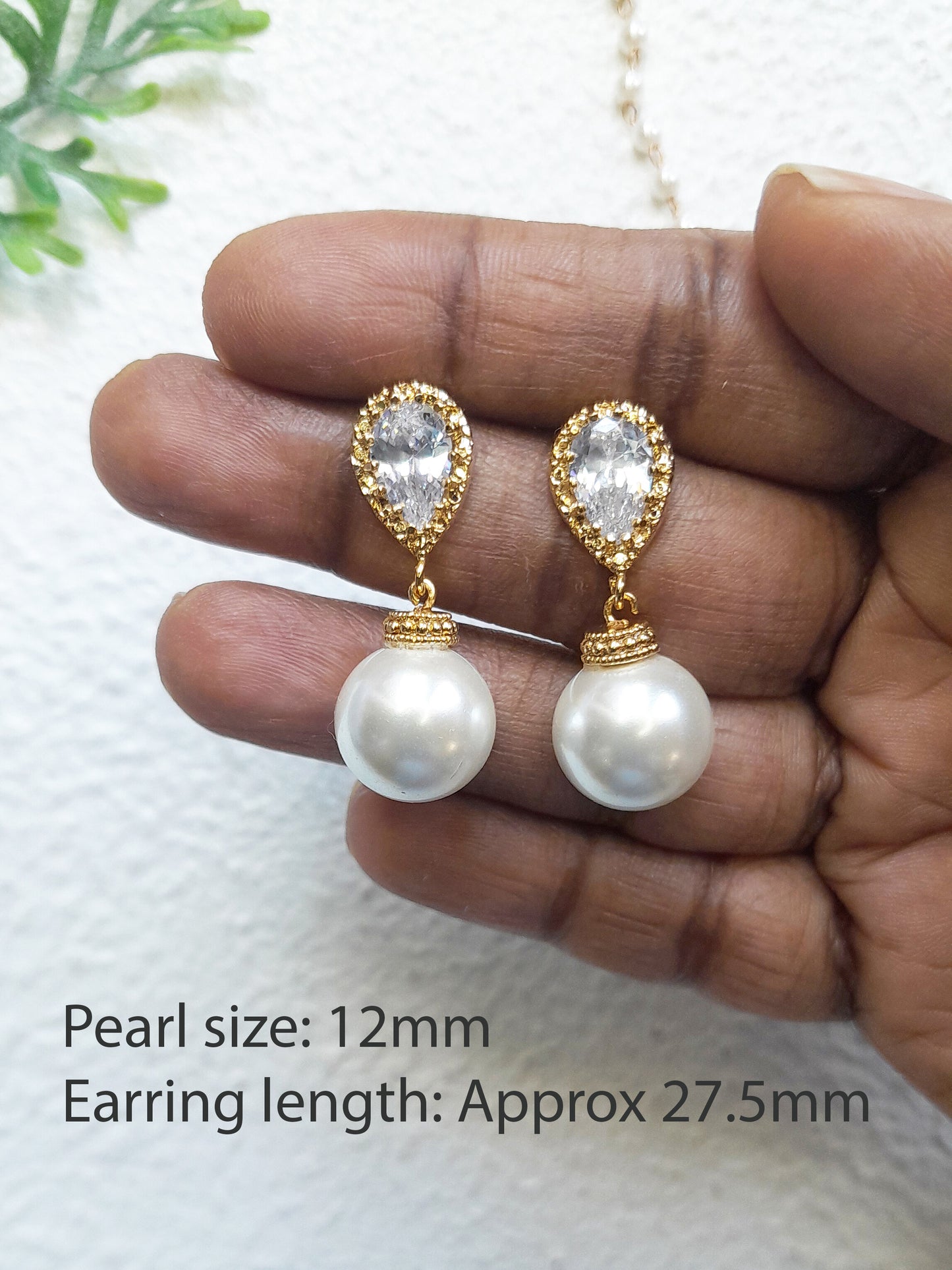 Pearl and Cubic Zirconia Drop Bridal earrings