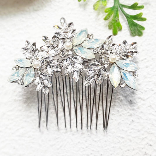 Silver Opal Pearl Bridal Comb
