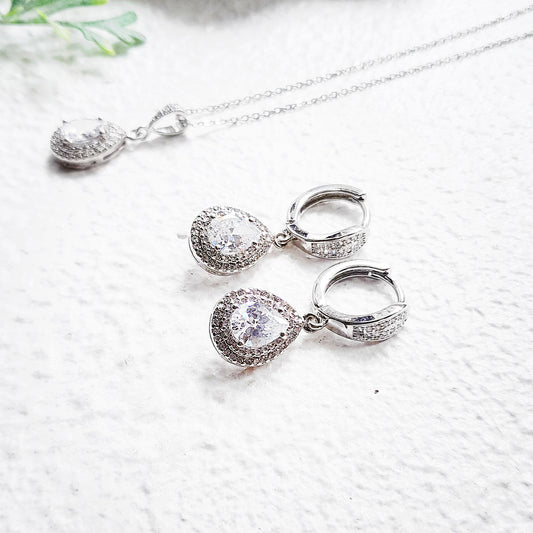 Bridal Silver Crystal Hoop Set