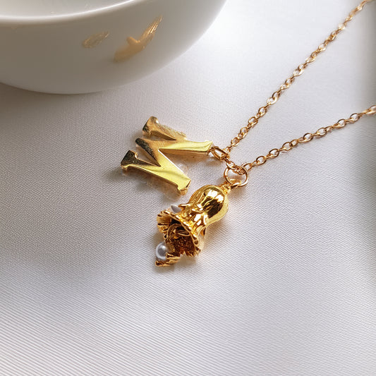 Personalized Birth Month Flower Necklace with Initial and Birthstone