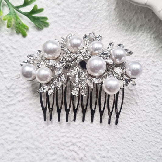 Opulent Small Bridal Comb - Pearl & Silver Detail