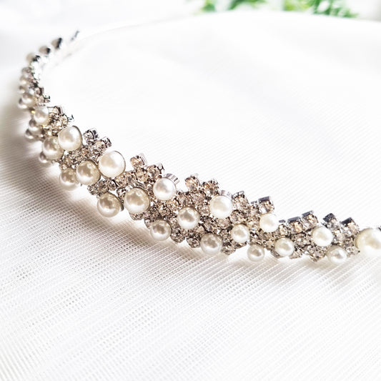 Silver Crystal Pearl Headband