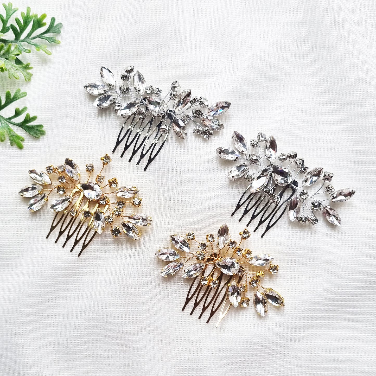 Crystal Leaf Bridal Comb Set of 2 Pieces