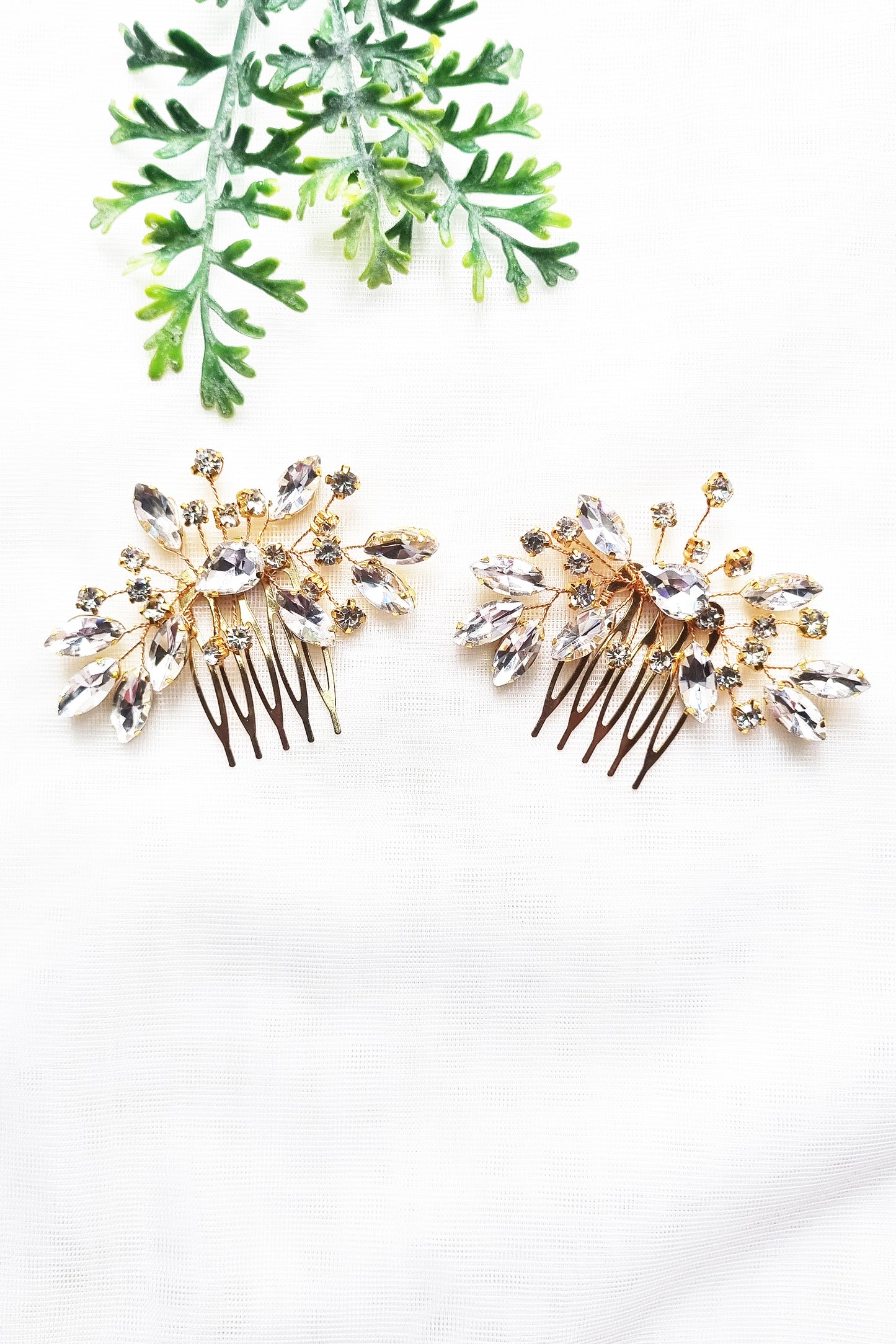 Crystal Leaf Bridal Comb Set of 2 Pieces