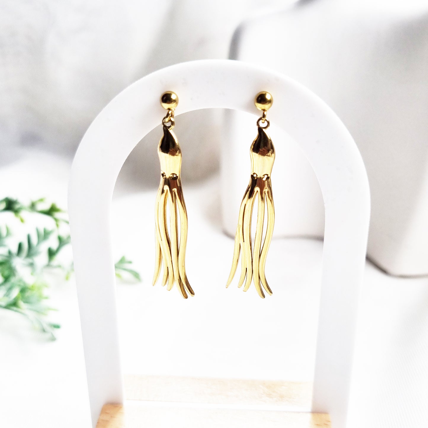 Gold Octopus Dangle Earrings - 18K Plated