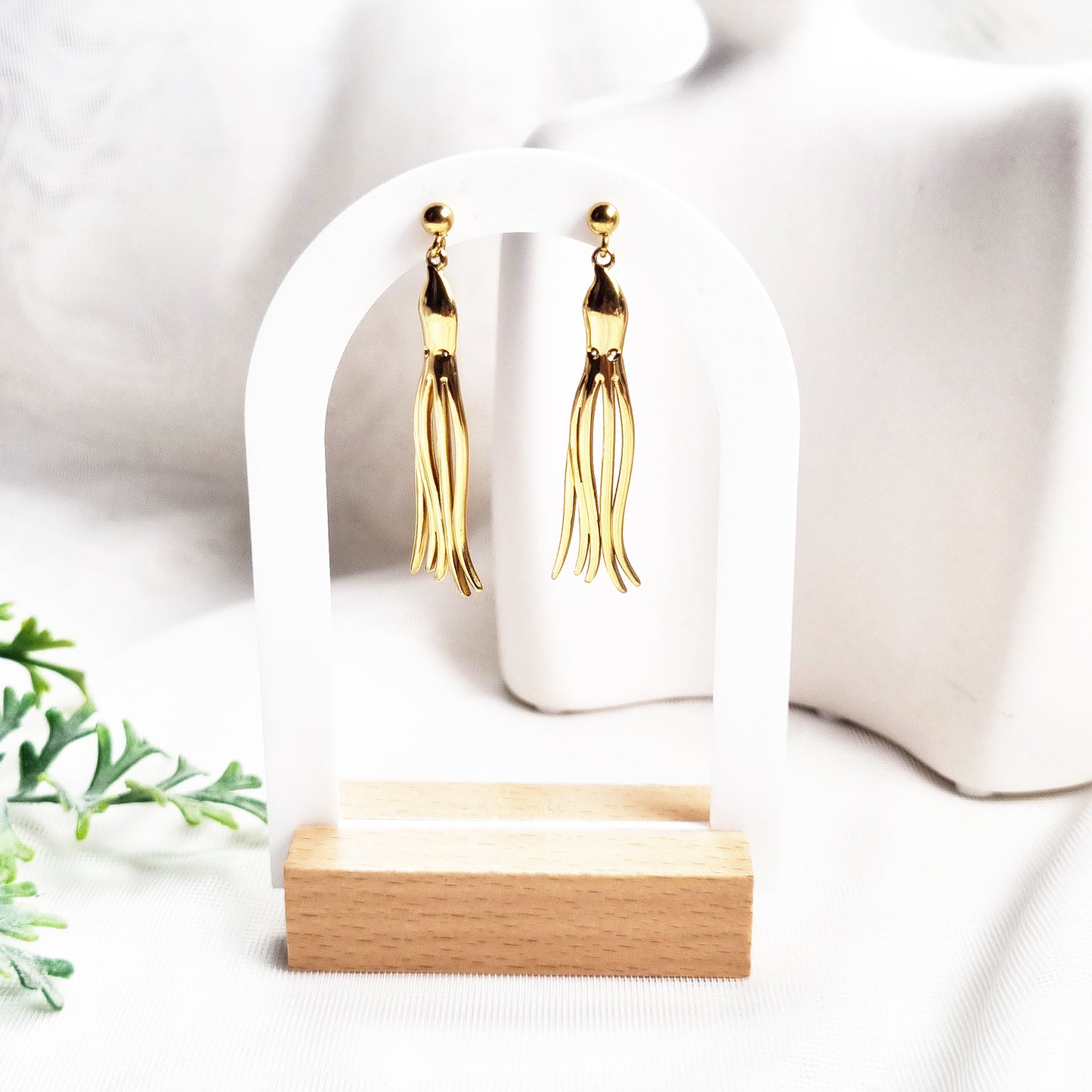 Gold Octopus Dangle Earrings - 18K Plated