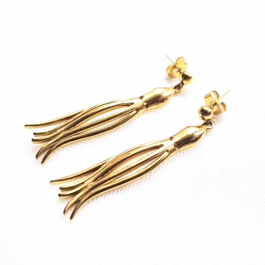 Gold Octopus Dangle Earrings - 18K Plated