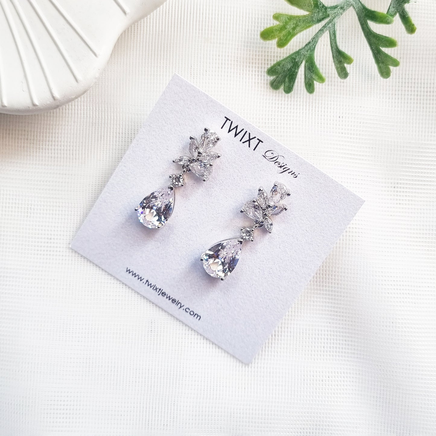 Dainty Silver Cubic Zirconia Teardrop Earrings