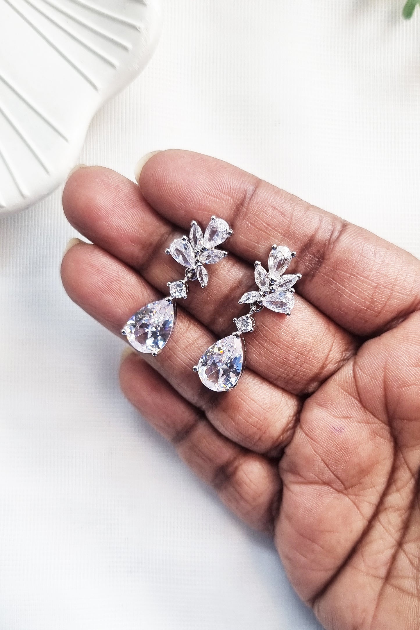 Dainty Silver Cubic Zirconia Teardrop Earrings