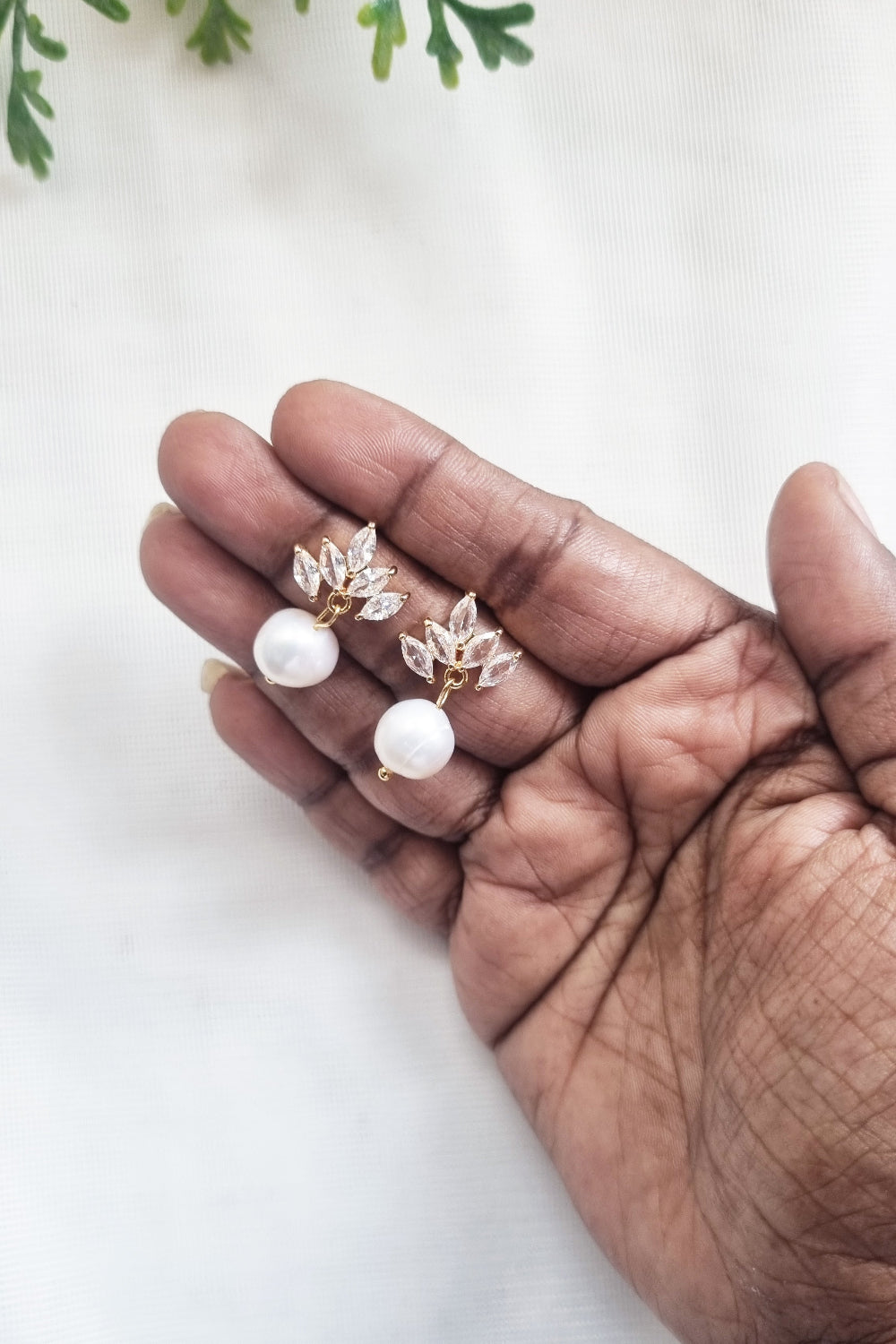 Wedding Pearl Earrings with CZ Marquise Studs
