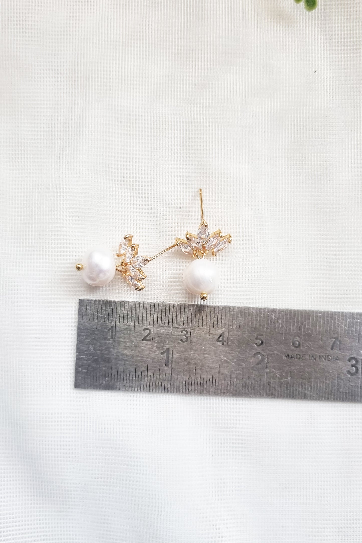 Wedding Pearl Earrings with CZ Marquise Studs